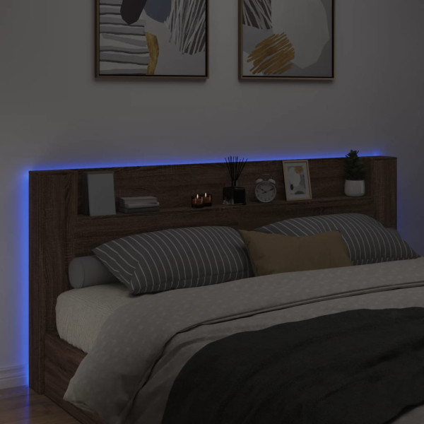 Cabecero de cama con luz LED marrón roble 220x16.5x103.5 cm M 4
