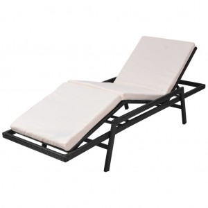 Tumbona con cojín de ratán sintético negro H