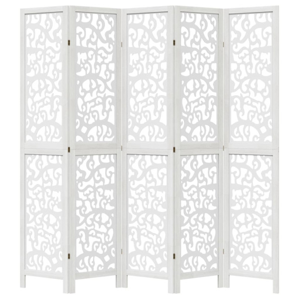 Biombo separador de 5 paneles madera maciza Paulownia blanco M 4
