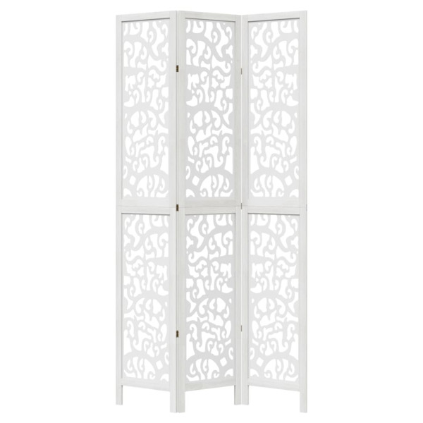 Biombo separador de 3 paneles madera maciza Paulownia blanco M 4
