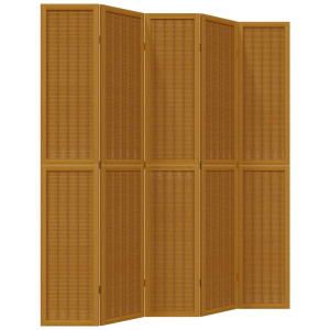 Biombo separador de 5 paneles madera maciza paulownia marrón H