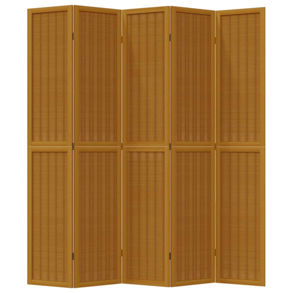 Biombo separador de 5 paneles madera maciza paulownia marrón M 4