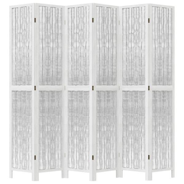 Biombo separador de 6 paneles madera maciza Paulownia blanco M 4