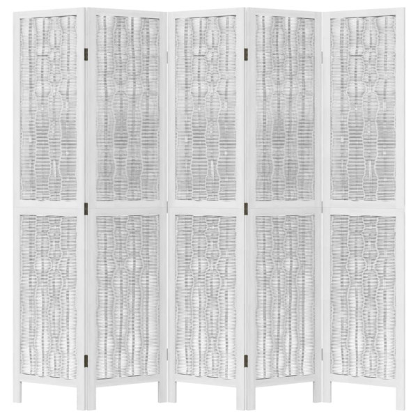 Biombo separador de 5 paneles madera maciza Paulownia blanco M 4