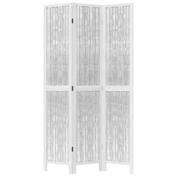 Biombo separador de 3 paneles madera maciza Paulownia blanco M 4