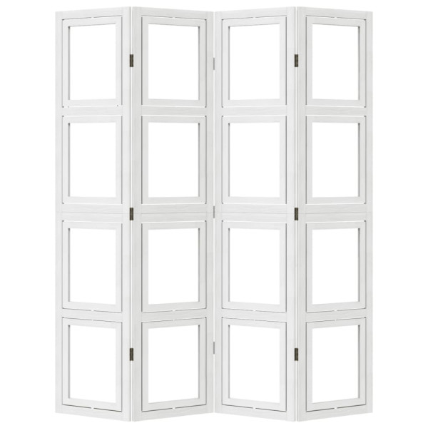Biombo separador de 4 paneles madera maciza Paulownia blanco M 5