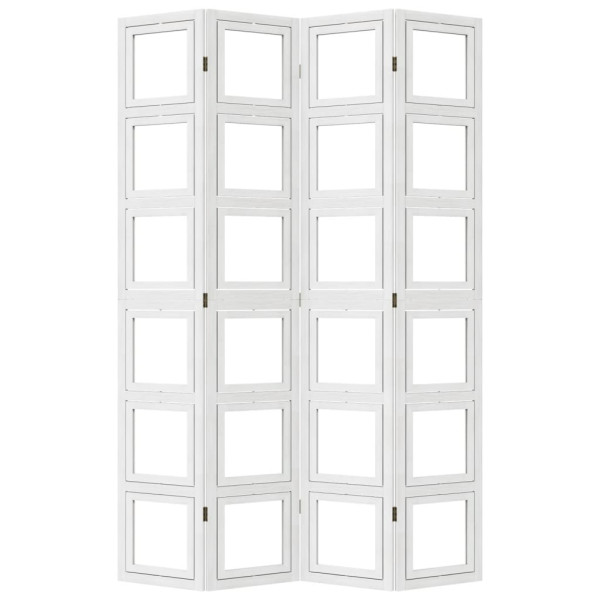Biombo separador de 4 paneles madera maciza Paulownia blanco M 5