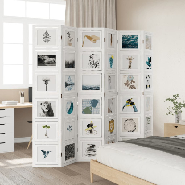 Biombo separador de 6 paneles madera maciza Paulownia blanco M 3