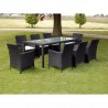 9 pcs conjunto jantar exterior com almofadões vime PE preto 3