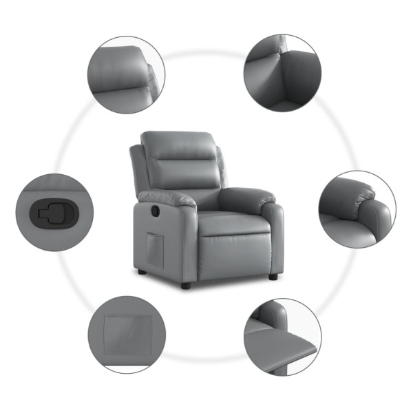 Sillón reclinable de cuero sintético gris M 5