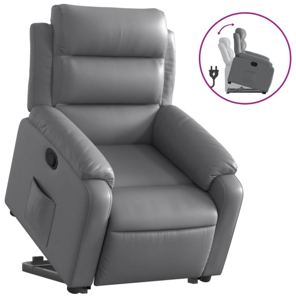 Sillón reclinable elevable cuero artificial gris M 2