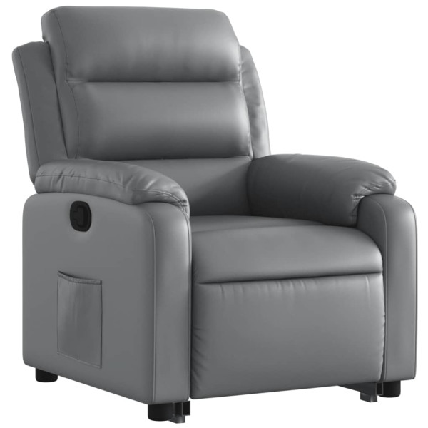 Sillón reclinable elevable cuero artificial gris M 4