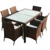 Set comedor de jardín 7 piezas y cojines ratán sintético marrón 1