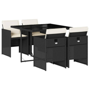 Set de muebles jardín 5 pzas con cojines ratán sintético negro H