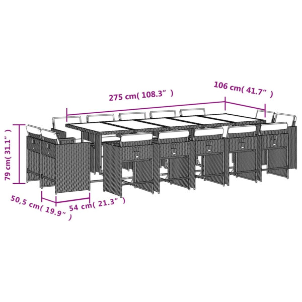 Set comedor de jardín con cojines 15 pzas ratán sintético negro M 5
