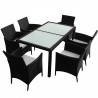 Set comedor de jardín 7 piezas y cojines ratán sintético negro 2