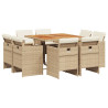 Set comedor de jardín 9 pzas con cojines ratán sintético beige 2