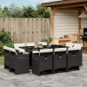 11 pcs conjunto de jantar p/ jardim c/ almofadões vime PE preto 1