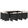 11 pcs conjunto de jantar p/ jardim c/ almofadões vime PE preto 2