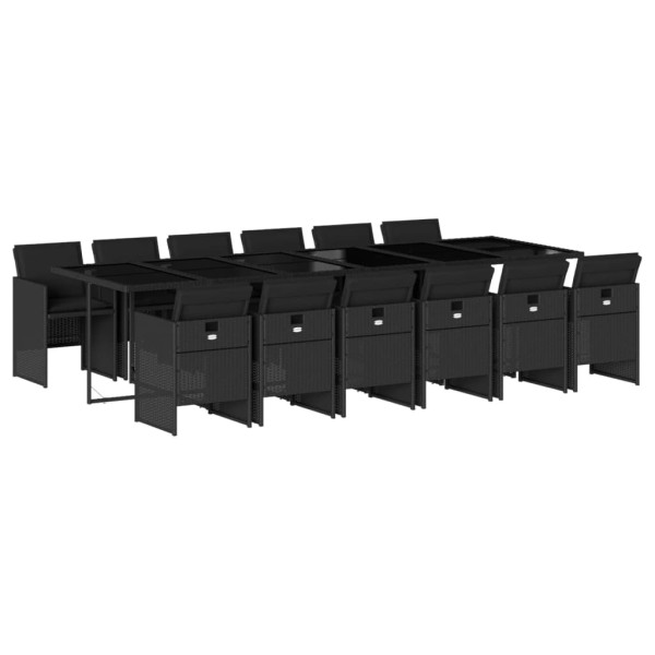 Set comedor de jardín con cojines 13 pzas ratán sintético negro M 2
