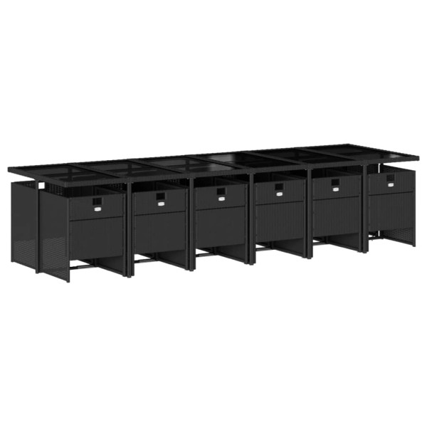Set comedor de jardín con cojines 13 pzas ratán sintético negro M 3