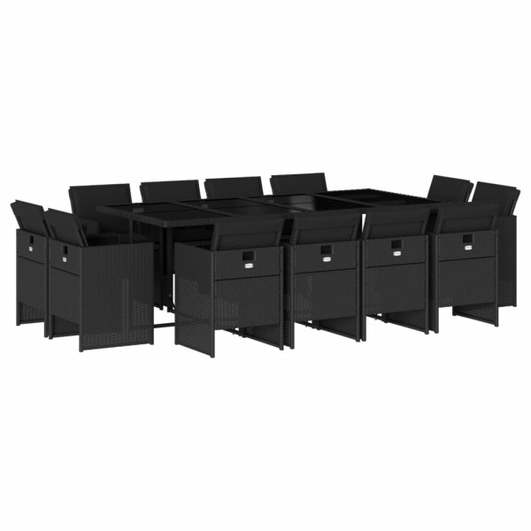 Set comedor de jardín con cojines 13 pzas ratán sintético negro M 2