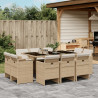 11 pcs conjunto de jantar p/ jardim com almofadões vime PE bege 1