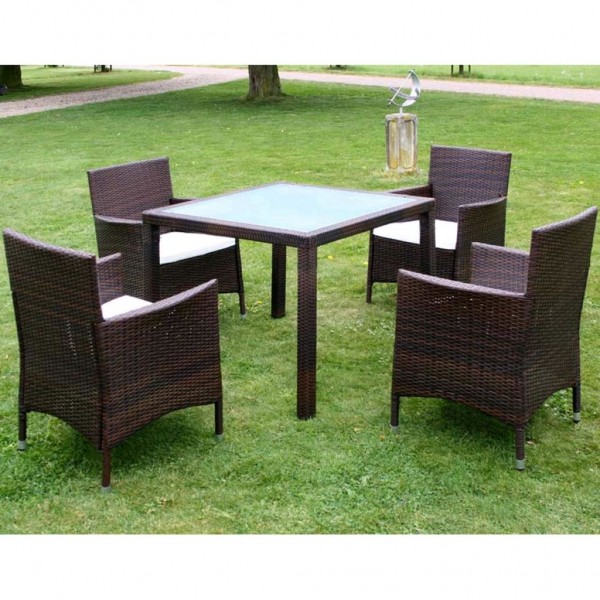 Set comedor de jardín 5 piezas y cojines ratán sintético marrón D