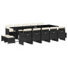 15 pcs conjunto de jantar p/jardim com almofadões vime PE preto 2