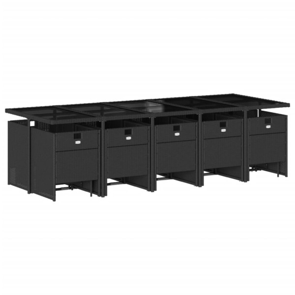 Set comedor de jardín con cojines 15 pzas ratán sintético negro M 3
