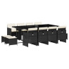 13 pcs conjunto de jantar p/jardim com almofadões vime PE preto 2