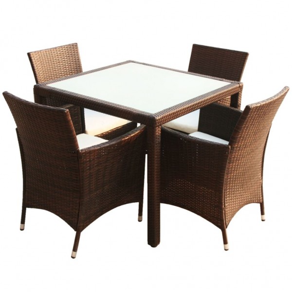 Set comedor de jardín 5 piezas y cojines ratán sintético marrón M 2