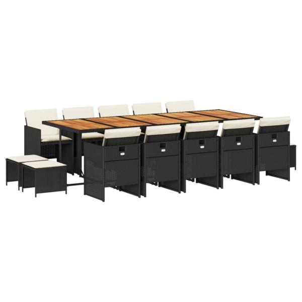 Set comedor de jardín con cojines 15 pzas ratán sintético negro M 2