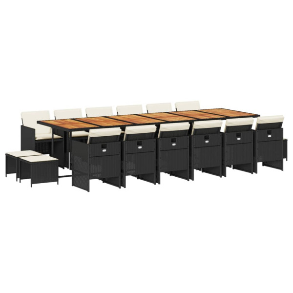 Set de muebles jardín 17 pzas con cojines ratán sintético negro M 2