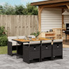 7 pcs conjunto de jantar p/ jardim c/ almofadões vime PE preto 1