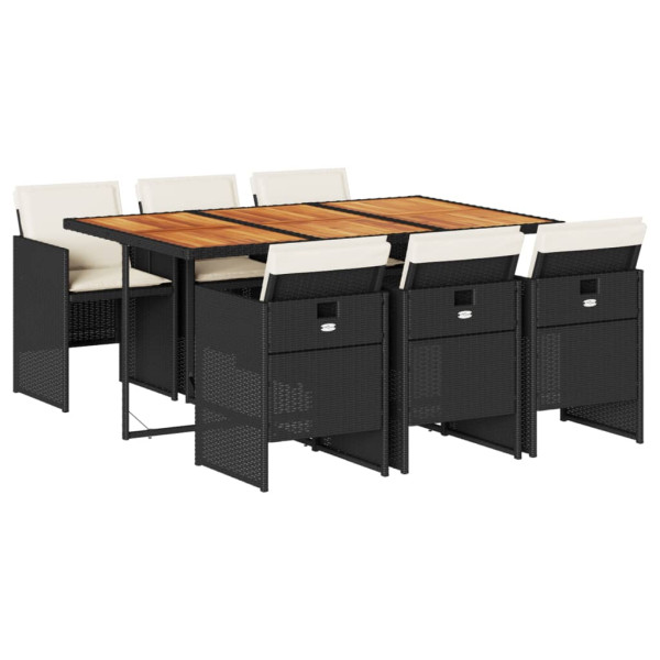 7 pcs conjunto de jantar p/ jardim c/ almofadões vime PE preto M 2