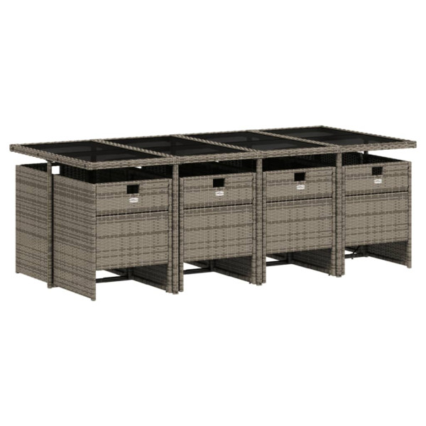 9 pcs conjunto de jantar p/ jardim c/ almofadões vime PE cinza M 3