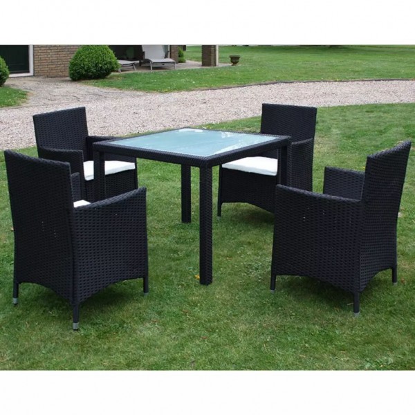 5 pcs conjunto jantar exterior com almofadões vime PE preto D