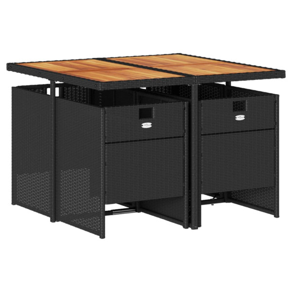 5 pcs conjunto de jantar p/ jardim c/ almofadões vime PE preto M 3