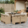 Set comedor de jardín 9 pzas con cojines ratán sintético beige 1
