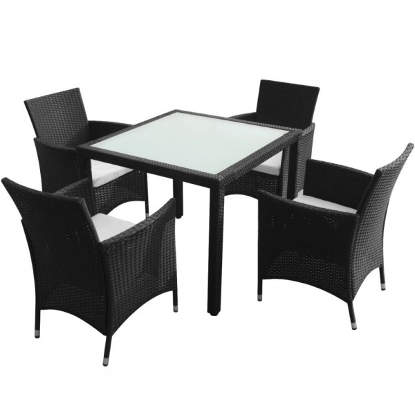5 pcs conjunto jantar exterior com almofadões vime PE preto M 2