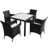 Set comedor de jardín 5 piezas y cojines ratán sintético negro 2
