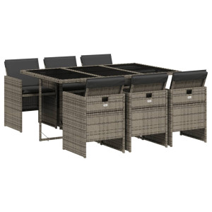 Set comedor jardín 7 pzas y cojines ratán sintético gris H