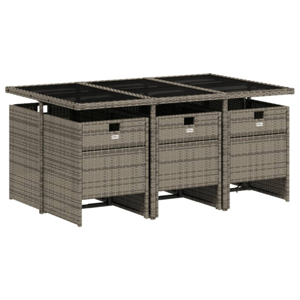 7 pcs conjunto de jantar p/ jardim c/ almofadões vime PE cinza M 3