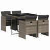 Set comedor de jardín 5 piezas con cojines ratán sintético gris 2