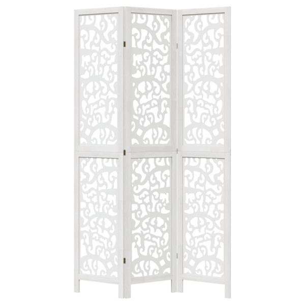 Biombo separador de 3 paneles madera maciza Paulownia blanco M 4