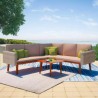 4 pcs conjunto lounge de jardim c/ almofadões vime PE cinzento 1