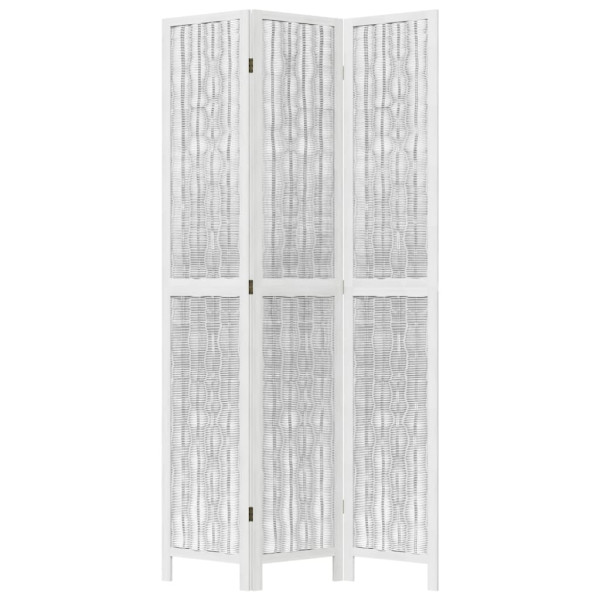 Biombo separador de 3 paneles madera maciza Paulownia blanco M 4