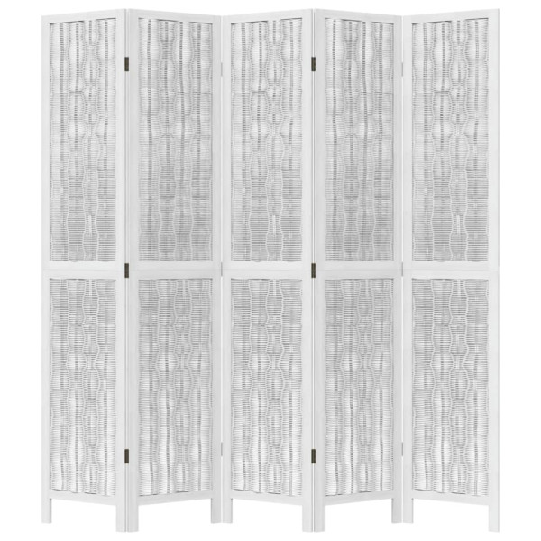 Biombo separador de 5 paneles madera maciza Paulownia blanco M 4