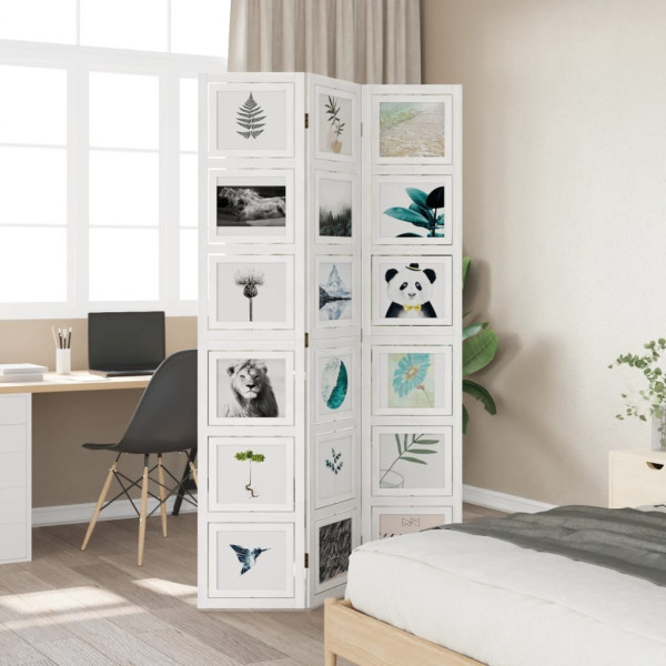 Biombo com 3 painéis madeira de paulownia maciça branco M 3